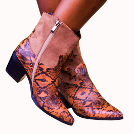 Cowboy boot – Orange on Black animal print