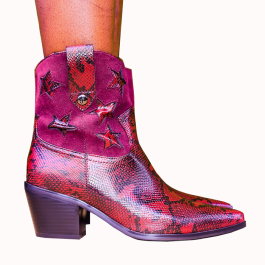 Cowboy boot – Red on Black animal print