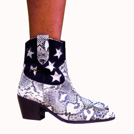 Cowboy boot – White on Black animal print