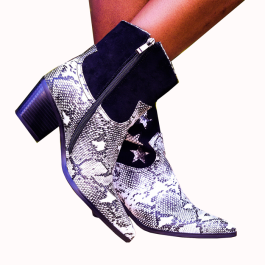 Cowboy boot – White on Black animal print